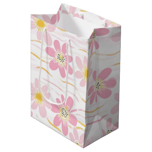 Pastel Retro Bloemendesign (4) Medium Cadeauzakje (Voorkant Gekanteld)