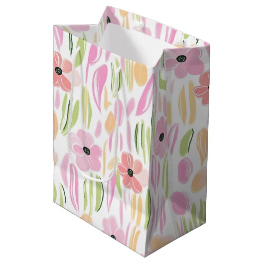 Pastel Retro Bloemendesign (5) Medium Cadeauzakje (Voorkant Gekanteld)