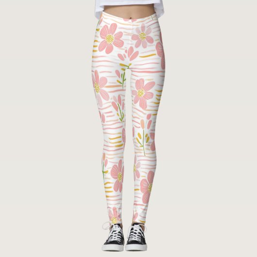 Pastel Retro Bloemendesign (6) Leggings (Voorkant)
