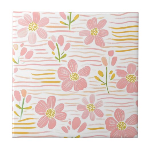 Pastel Retro Bloemendesign (6) Tegeltje (Voorkant)