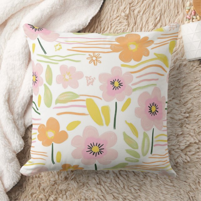 Pastel Retro Bloemendesign (7) Kussen (Deken)