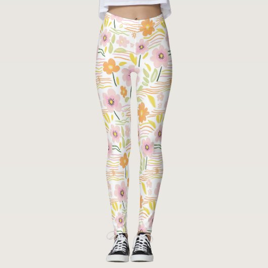 Pastel Retro Bloemendesign (7) Leggings (Voorkant)