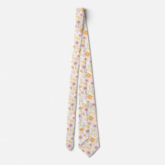 Pastel Retro Bloemendesign (7) Stropdas (Achterkant)