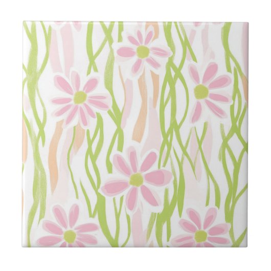 Pastel Retro Bloemendesign (8) Tegeltje (Voorkant)