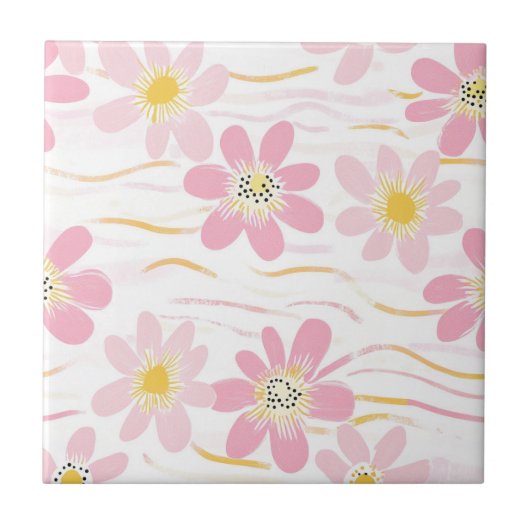 Pastel Retro Bloemmotief (4) Tegeltje (Voorkant)