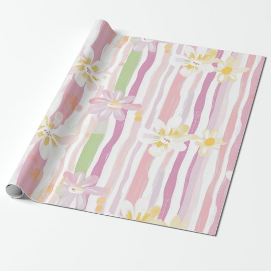 Pastel Retro Bloemmotief (9) Cadeaupapier (Uitgerold)