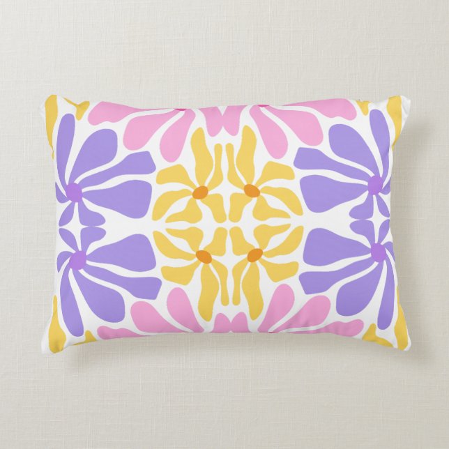 Pastel Retro Bloemmotief - Levendig Kaleidoscoop P Accent Kussen (Voorkant)