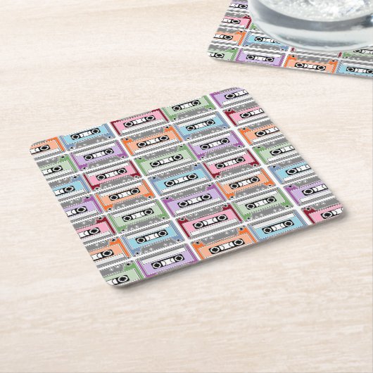 Pastel Retro Cassette Tapes Pattern Kartonnen Onderzetters (Schuin)