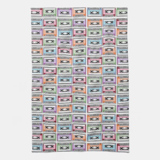 Pastel Retro Cassette Tapes Pattern Theedoek (Verticaal)
