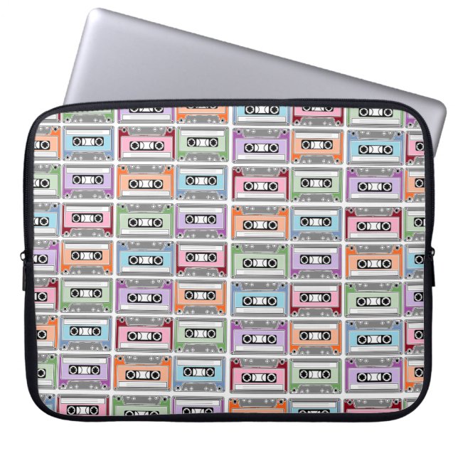 Pastel Retro Cassettebandjes Patroon Laptop Sleeve (Voorkant)