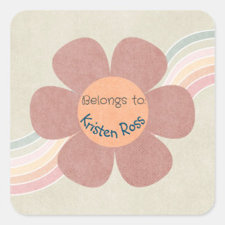 Pastel Retro Daisies & Rainbows behoort tot de Sti Vierkante Sticker