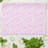 Pastel Retro Daisy Florals op Bord Roze Theedoek (Gevouwen)