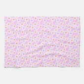 Pastel Retro Daisy Florals op Bord Roze Theedoek (Horizontaal)