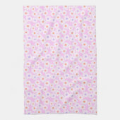 Pastel Retro Daisy Florals op Bord Roze Theedoek (Verticaal)