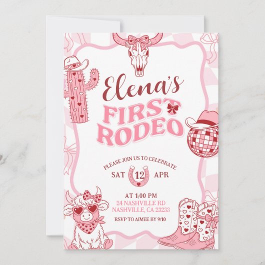 Pastel Retro Eerste Rodeo Verjaardagsfeestje Kaart (Voorkant)