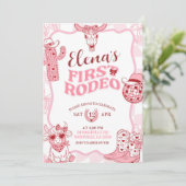 Pastel Retro Eerste Rodeo Verjaardagsfeestje Kaart (Staand voorkant)