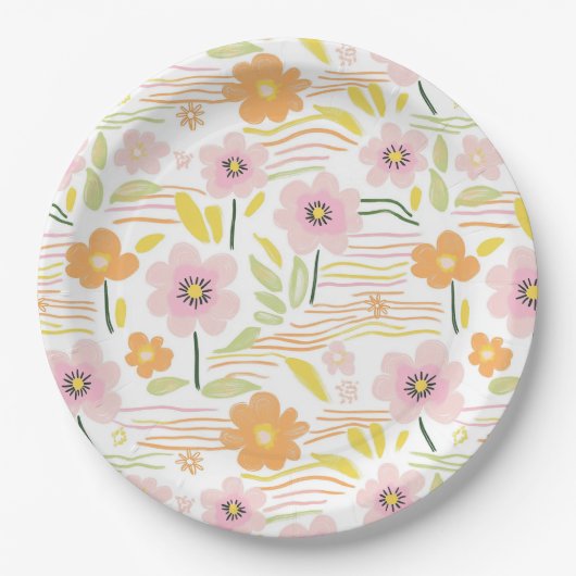 Pastel Retro Floral (7) Papieren Bordje (Voorkant)