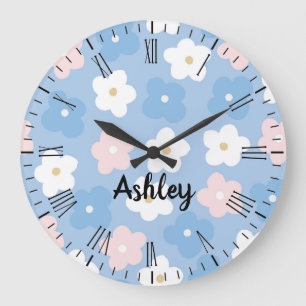 Pastel Retro Flowers op Blue Grote Klok