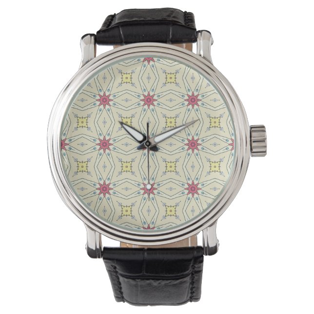 Pastel Retro Geometrisch Patroon Horloge (Voorkant)
