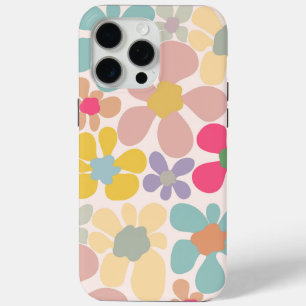 Pastel Retro golvende bloemen iPhone 15 Pro Max Hoesje