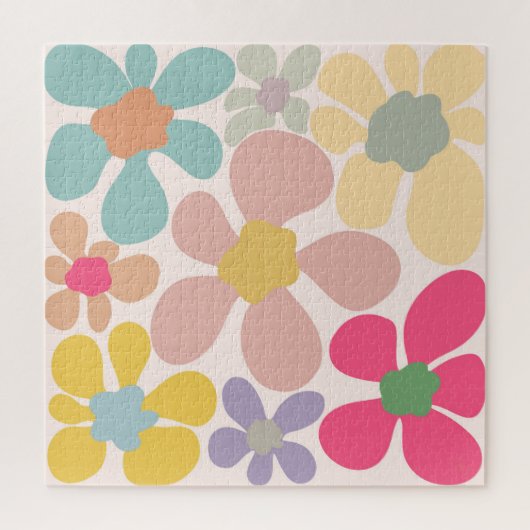 Pastel Retro golvende bloemen Legpuzzel (Verticaal)