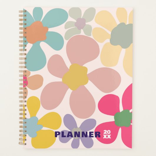 Pastel Retro golvende bloemen Planner (Voorkant)