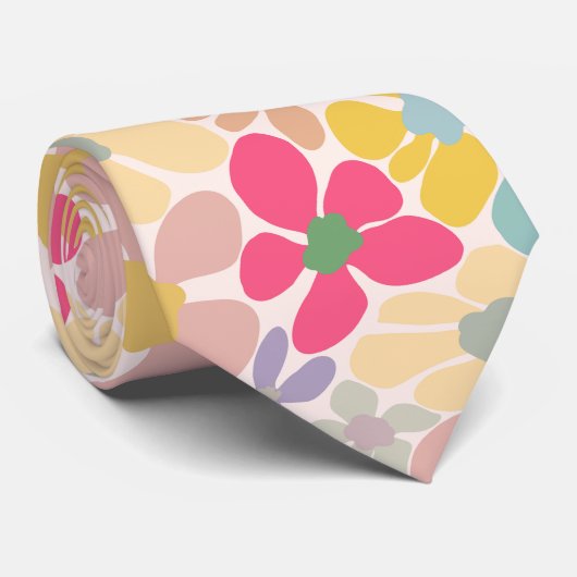 Pastel Retro golvende bloemen Stropdas (Opgerold)