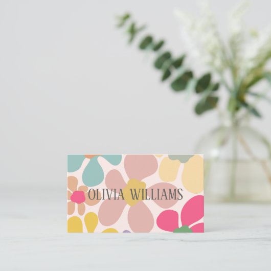 Pastel Retro golvende bloemen Visitekaartje (Staand voorkant)