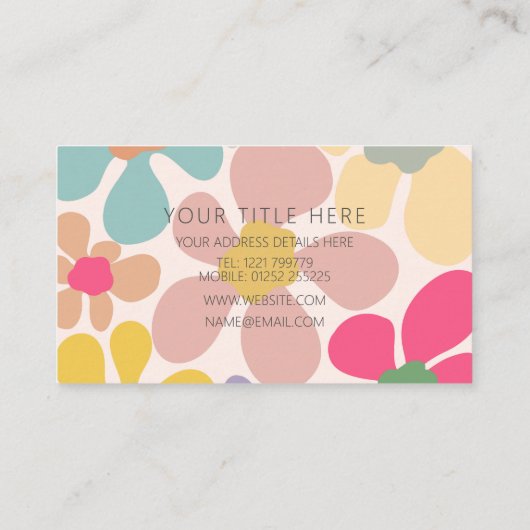 Pastel Retro golvende bloemen Visitekaartje (Achterkant)