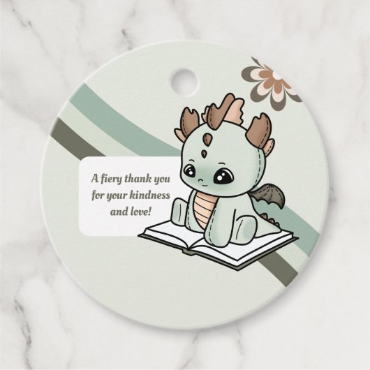 Pastel Retro Groen Bruin Baby Dragon Dank u Bedankjes Labels (Voorkant)