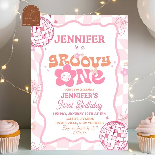 Pastel Retro Groovy Eerste Verjaardag Kaart