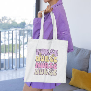 Pastel Retro Groovy Nurse Tote Bag