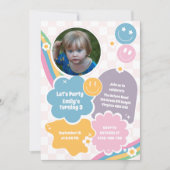 Pastel Retro Groovy Smiles Foto Verjaardag Kaart (Voorkant)