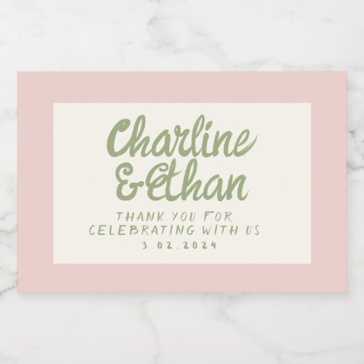 Pastel Retro Handschrift bruiloft Mousserende Wijn Sparkling Wijnetiket (Enkel label)