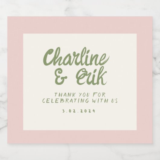 Pastel Retro Handschrift bruiloft Mousserende Wijn Sparkling Wijnetiket (Enkel label)