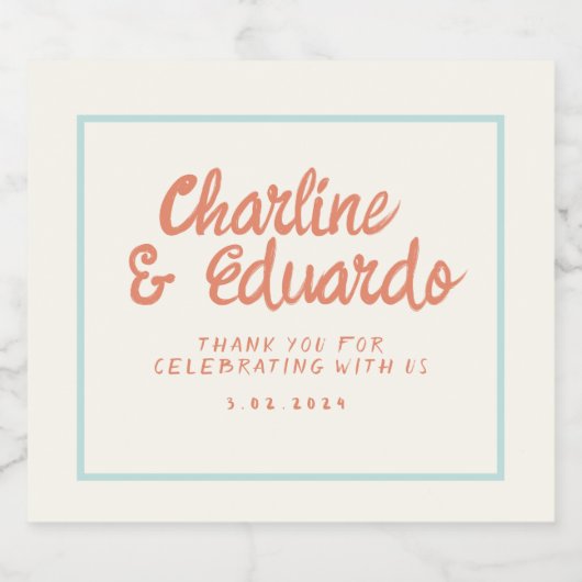 Pastel Retro Handschrift bruiloft Mousserende Wijn Sparkling Wijnetiket (Enkel label)