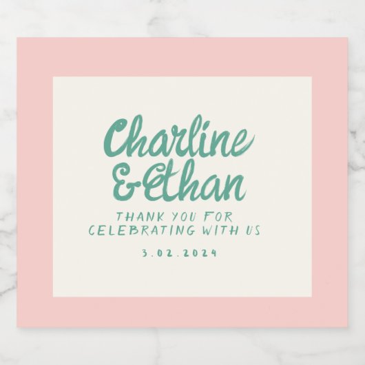 Pastel Retro Handschrift bruiloft Sparkling Wijnetiket (Enkel label)