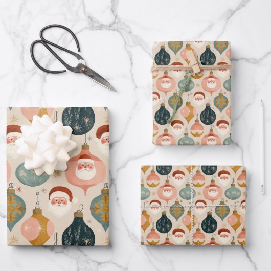 Pastel Retro Kerstman Inpakpapier Vel (Voorkant)