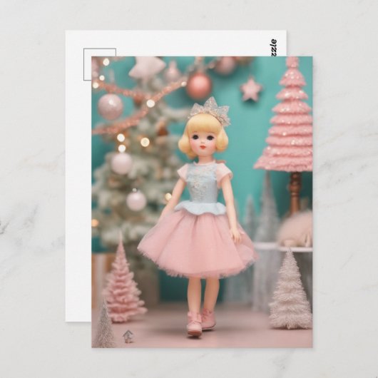Pastel Retro Kerstpop Briefkaart (Voorkant / Achterkant)