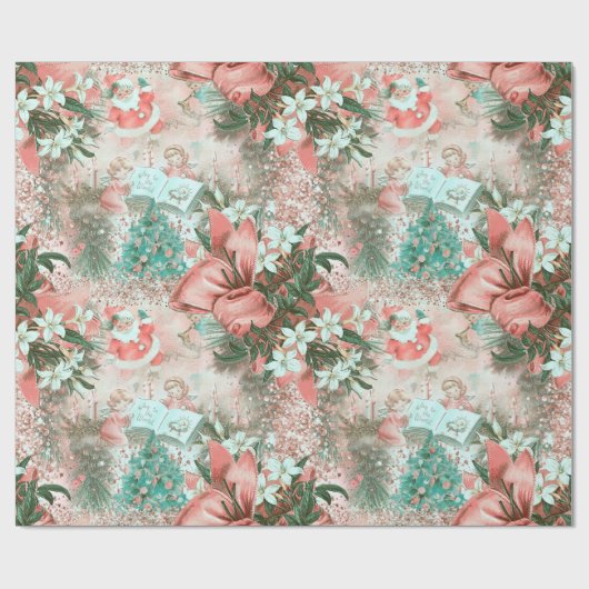 Pastel Retro-kerstvignet Cadeaupapier (Vlak)