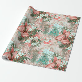 Pastel Retro-kerstvignet Cadeaupapier