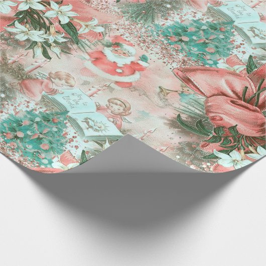 Pastel Retro-kerstvignet Cadeaupapier (Hoek)