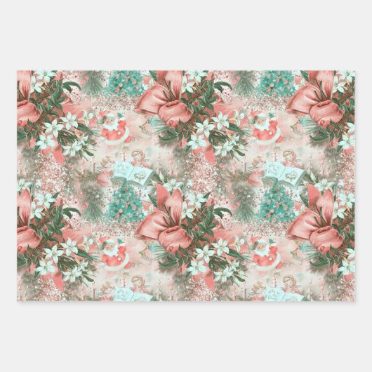 Pastel Retro-kerstvignet Inpakpapier Vel (Voorkant)