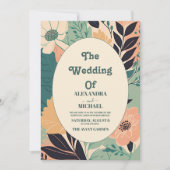 Pastel Retro Kleurrijke Bloemen Bruiloft Kaart (Voorkant)