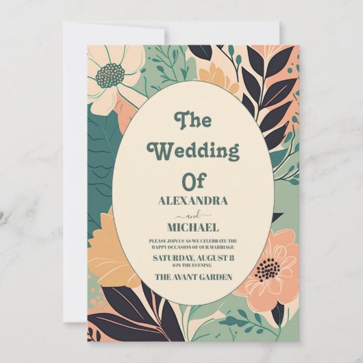 Pastel Retro Kleurrijke Bloemige Bruiloft Kaart (Voorkant)