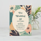 Pastel Retro Kleurrijke Bloemige Bruiloft Kaart (Staand voorkant)