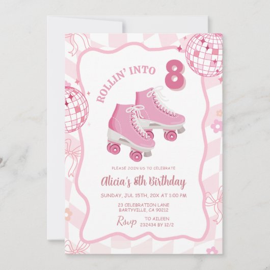 Pastel Retro Let's Schaats Verjaardagsfeest Kaart (Voorkant)