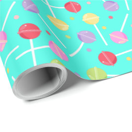  Pastel Retro Lollipop Snoep op Baby Blue Cadeaupapier