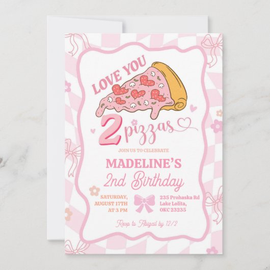 Pastel Retro Love You Two Pizza Party Kaart (Voorkant)