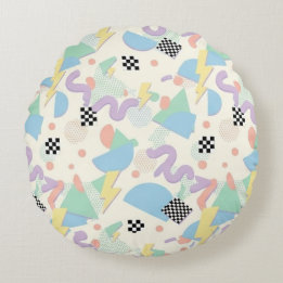 Pastel Retro Memphis Pattern Swirls Rond Kussen